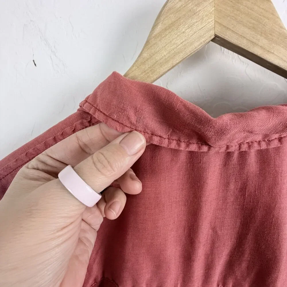 pilcro by anthropologie 100% linen button down beachcore rose women's top xs - Picture 2 of 8